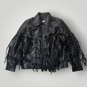 AMEN Collection Black 100% Sheep Leather Fringe Western Jacket Women’s L